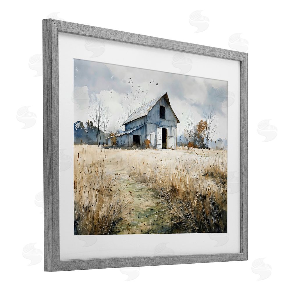 Franklyn Gregory Old Blue Barn in Farmland Gray Framed Print Under Glass Wall Art