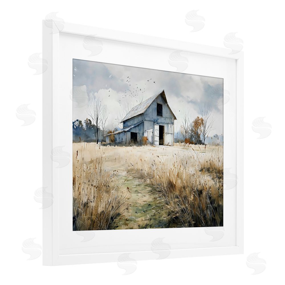 Franklyn Gregory Old Blue Barn in Farmland White Framed Print Under Glass Wall Art