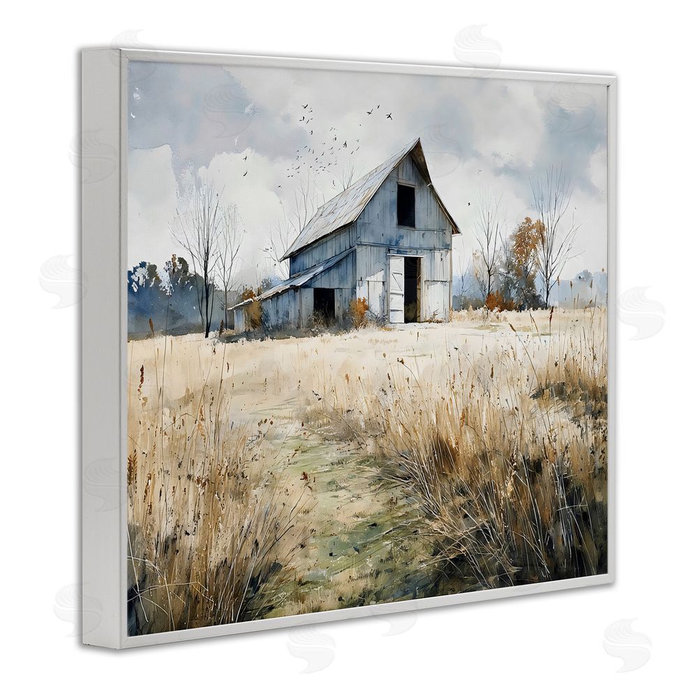 Franklyn Gregory Old Blue Barn in Farmland White Framed Giclee Wall Art