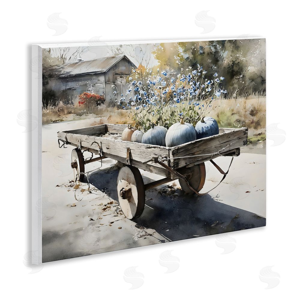 Franklyn Gregory Blue Pumpkin Wagon in Sunlight Wall Plaque Art Print with White Foil Wrap