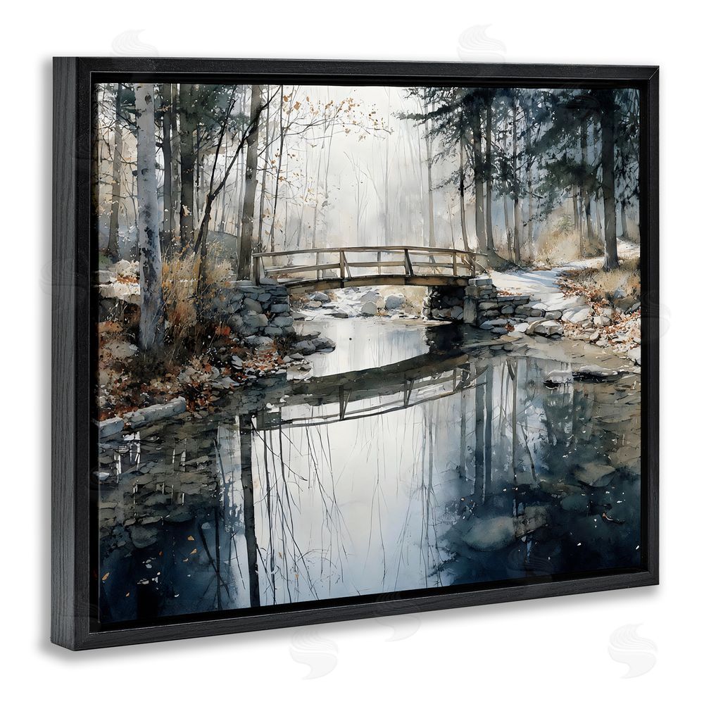 Franklyn Gregory Stone Bridge over Stream Black Floating Framed Canvas Wall Art Print