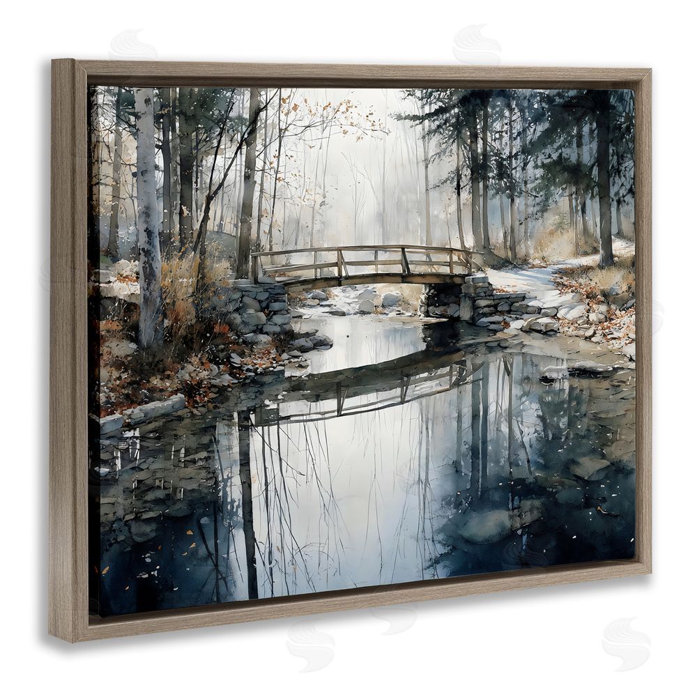 Franklyn Gregory Stone Bridge over Stream Brown Floating Framed Canvas Wall Art Print