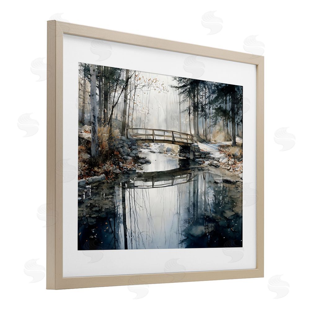 Franklyn Gregory Stone Bridge over Stream Brown Framed Print Under Glass with White Mat Wall Art