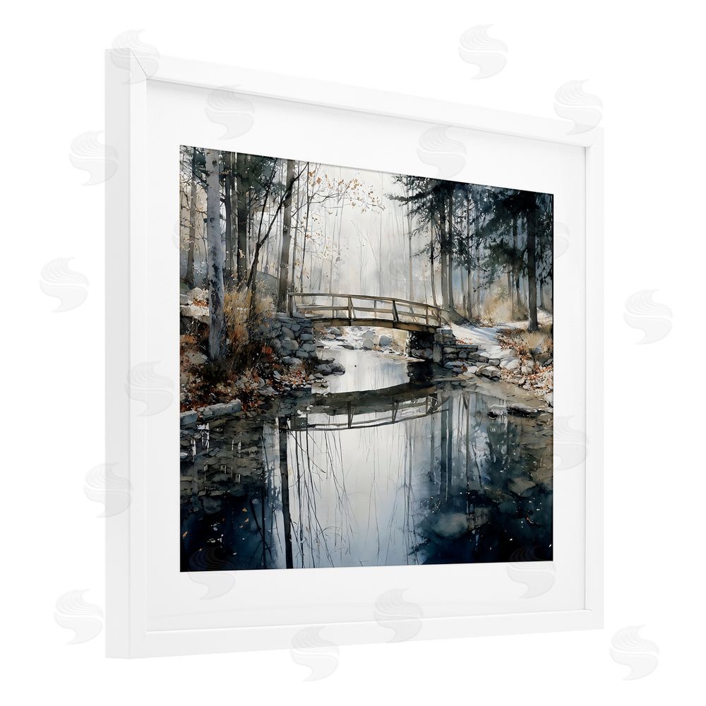 Franklyn Gregory Stone Bridge over Stream White Framed Print Under Glass with White Mat Wall Art