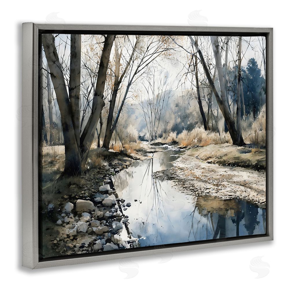 Franklyn Gregory Serene Reflections at Autumn Creek Gray Floating Framed Canvas Wall Art Print