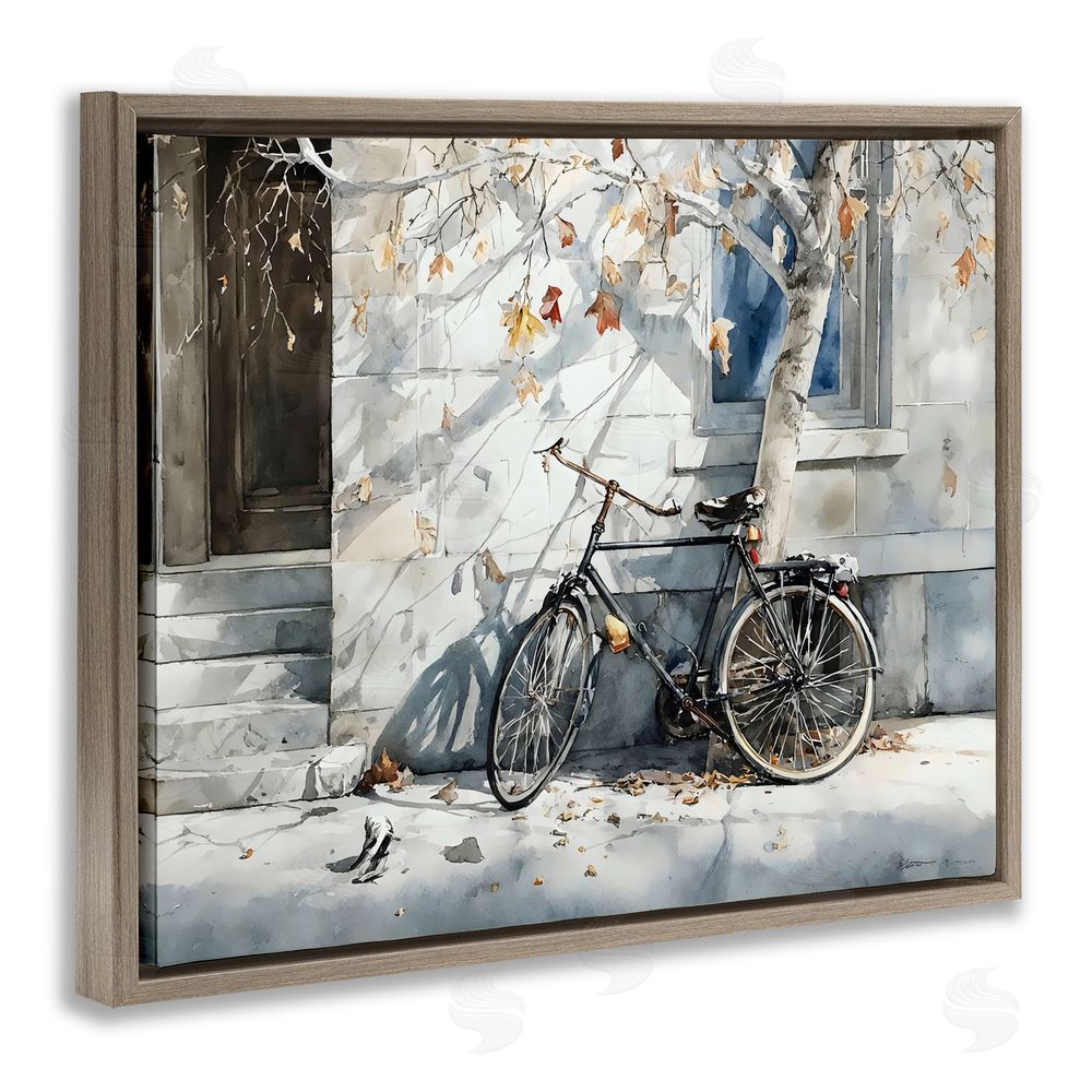 Franklyn Gregory Autumn Ride on Quiet Street Brown Floating Frame Stretched Canvas Wall Art Print
