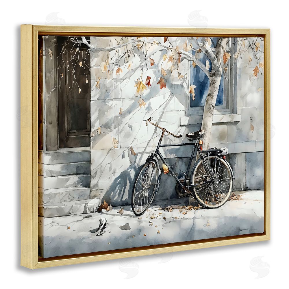 Franklyn Gregory Autumn Ride on Quiet Street Gold Floating Frame Stretched Canvas Wall Art Print