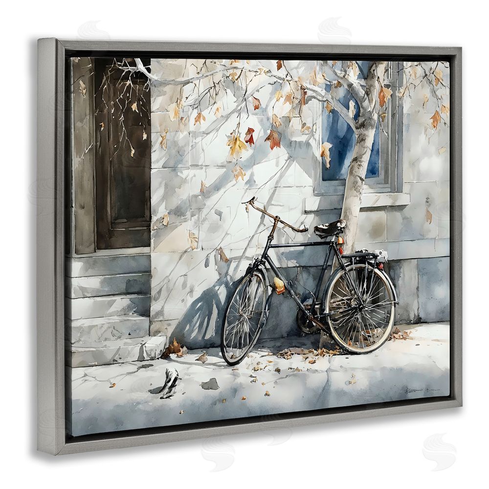 Franklyn Gregory Autumn Ride on Quiet Street Gray Floating Frame Stretched Canvas Wall Art Print