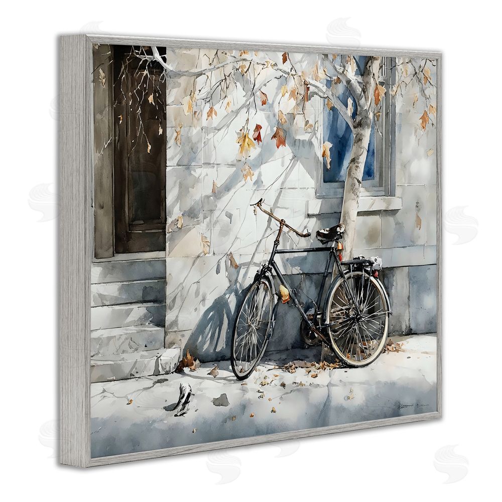 Franklyn Gregory Autumn Ride on Quiet Street Gray Framed Giclee Wall Art Print