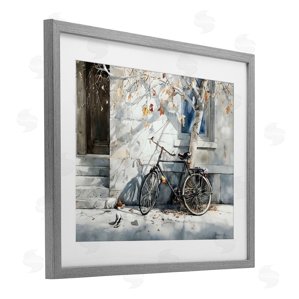Franklyn Gregory Autumn Ride on Quiet Street Gray Framed Print Under Glass with Matting Wall Art