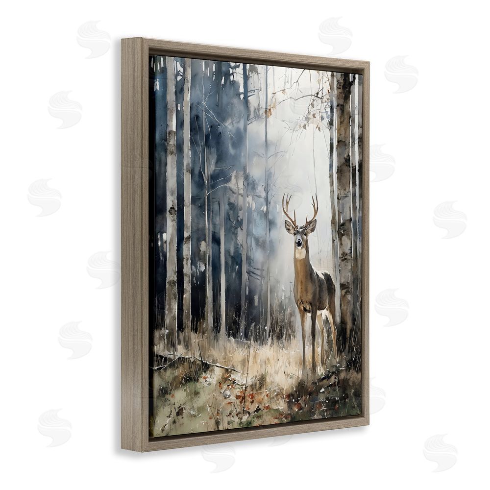 Franklyn Gregory Deer In The Woods Brown Floating Frame Canvas Wall Art Print