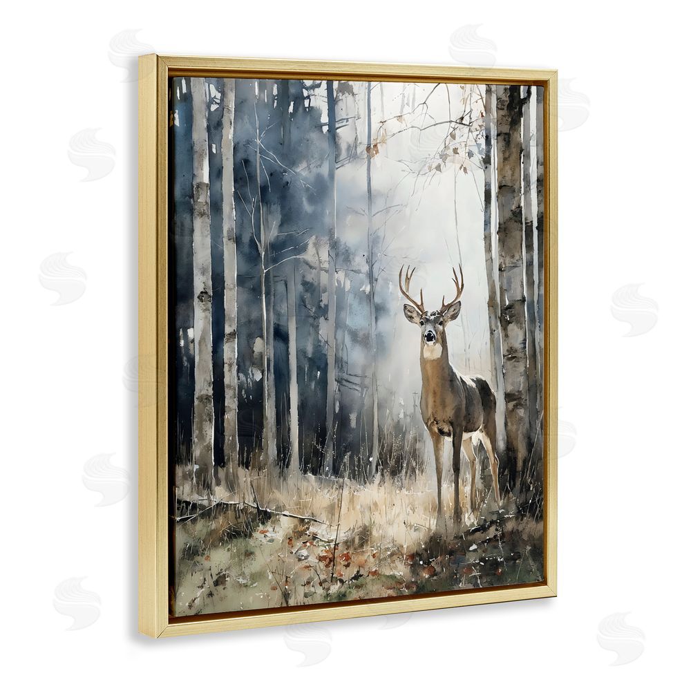 Franklyn Gregory Deer In The Woods Gold Floating Frame Canvas Wall Art Print