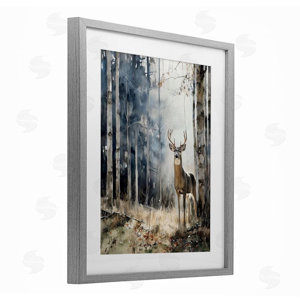 Franklyn Gregory Deer In The Woods Gray Framed Print Under Glass Wall Art