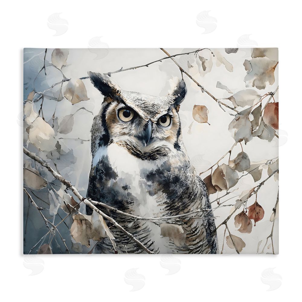 Franklyn Gregory Horned Owl Perched Stretched Canvas Wall Art