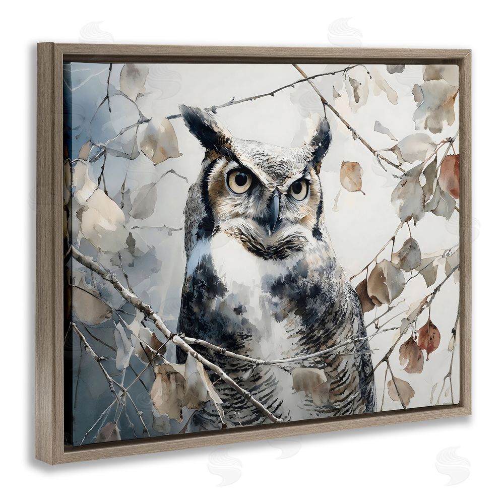 Franklyn Gregory Horned Owl Perched Brown Floating Framed Canvas Wall Art