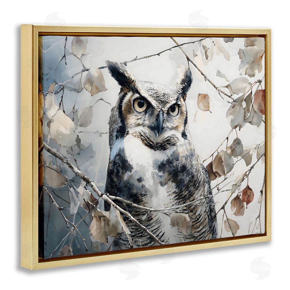 Franklyn Gregory Horned Owl Perched Gold Floating Framed Canvas Wall Art