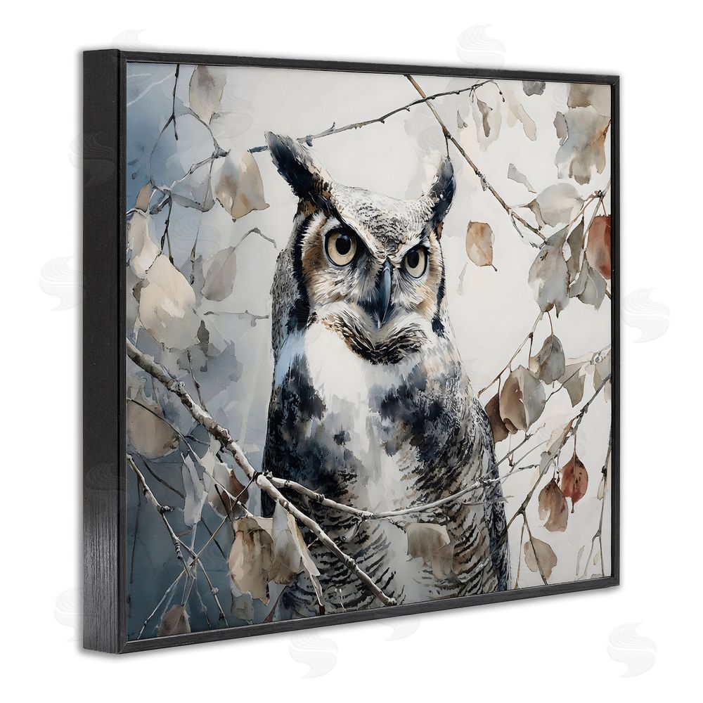 Franklyn Gregory Horned Owl Perched Black Framed Giclee Wall Art