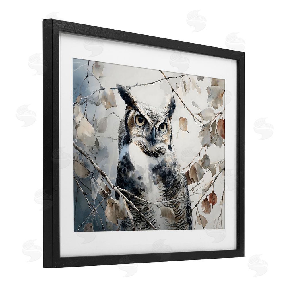Franklyn Gregory Horned Owl Perched Black Framed Print Under Glass Wall Art