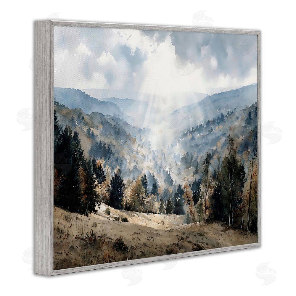 Franklyn Gregory Sunlit Fall Valley Beams Gray Framed Giclee Wall Art Print