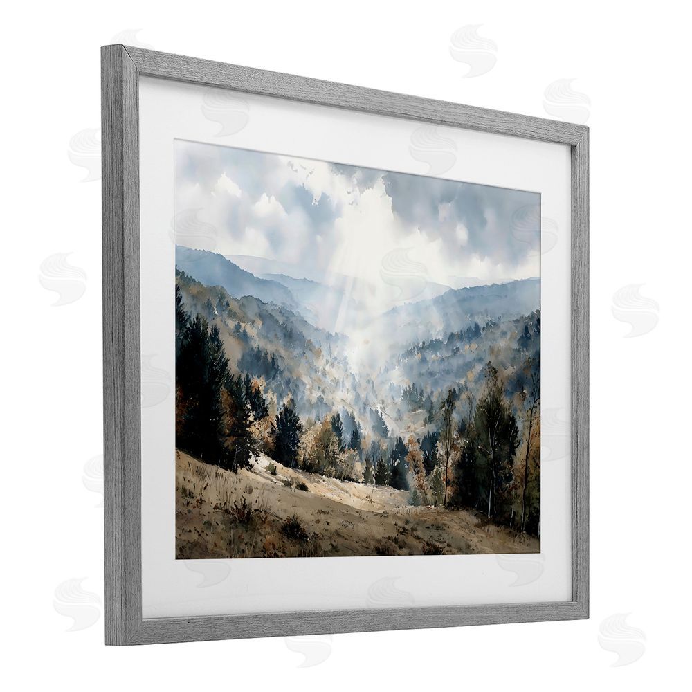 Franklyn Gregory Sunlit Fall Valley Beams Gray Framed Print Under Glass with White Mat Wall Art