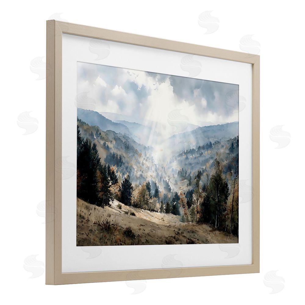 Franklyn Gregory Sunlit Fall Valley Beams Brown Framed Print Under Glass with White Mat Wall Art