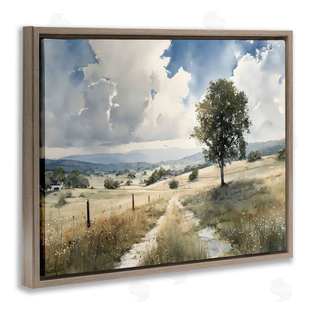 Franklyn Gregory Wagon Road Through Meadow Brown Floating Framed Canvas Wall Art Print