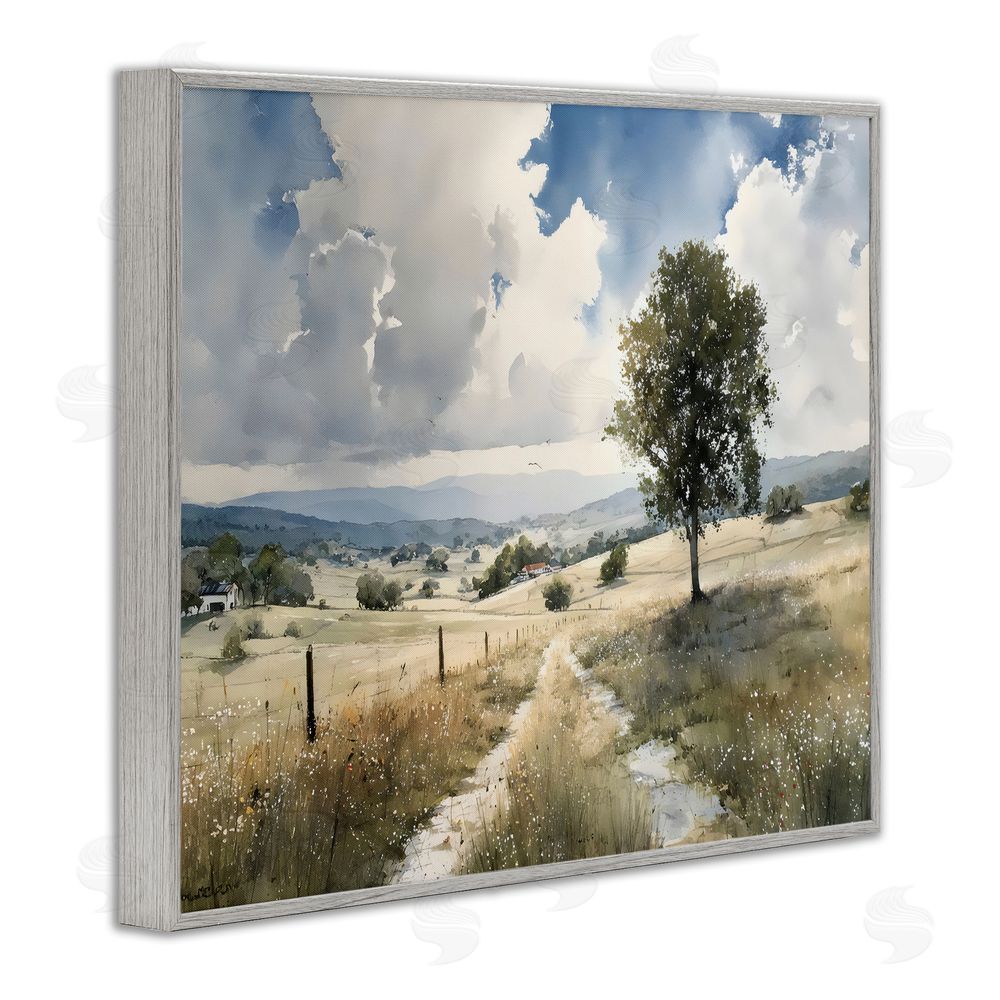 Franklyn Gregory Wagon Road Through Meadow Gray Framed Giclee Wall Art Print