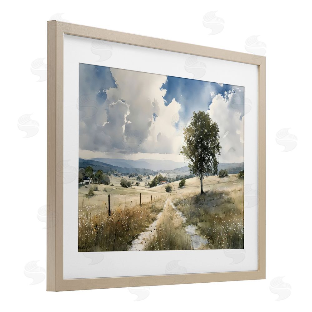 Franklyn Gregory Wagon Road Through Meadow Brown Framed Print Under Glass with White Mat Wall Art
