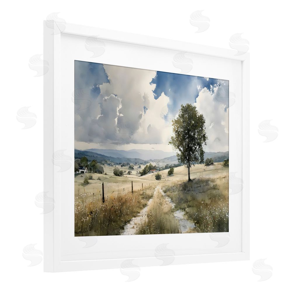 Franklyn Gregory Wagon Road Through Meadow White Framed Print Under Glass with White Mat Wall Art