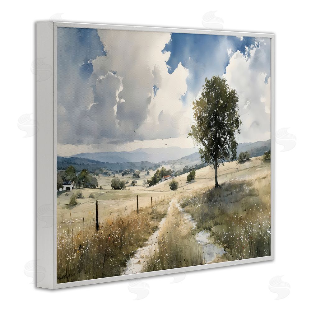Franklyn Gregory Wagon Road Through Meadow White Framed Giclee Wall Art Print