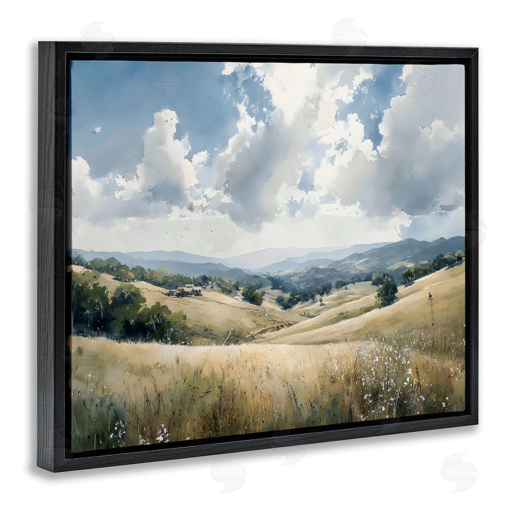 Franklyn Gregory Distant Hill House in Meadow Black Floating Frame Canvas Wall Art Print