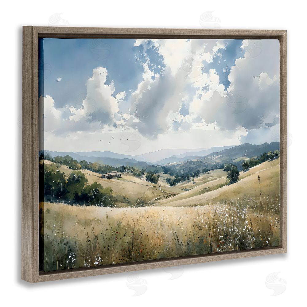 Franklyn Gregory Distant Hill House in Meadow Brown Floating Frame Canvas Wall Art Print