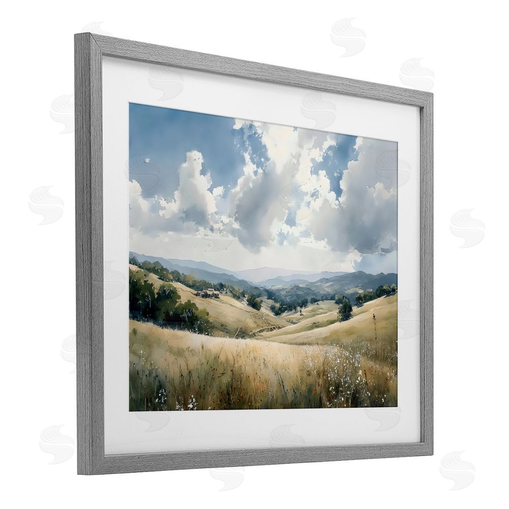 Franklyn Gregory Distant Hill House in Meadow Gray Framed Print Under Glass Wall Art