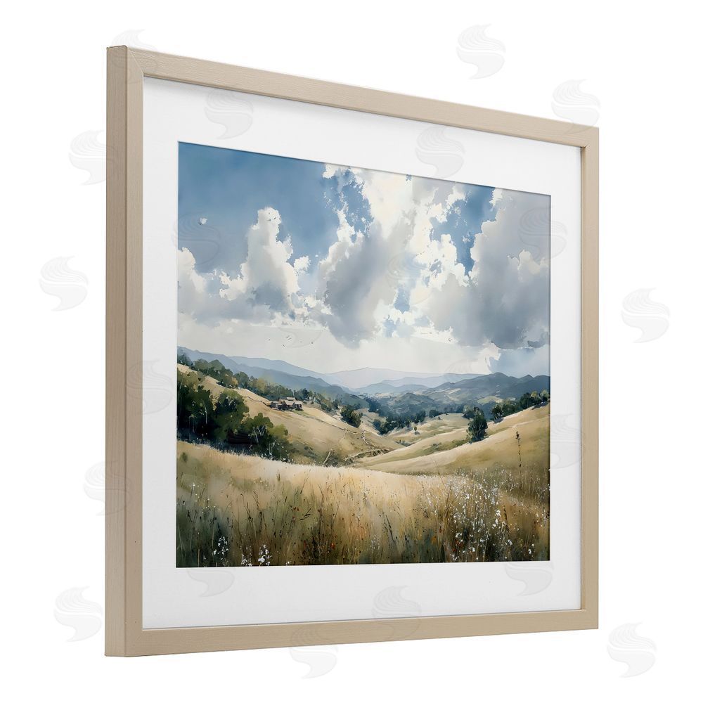 Franklyn Gregory Distant Hill House in Meadow Brown Framed Print Under Glass Wall Art