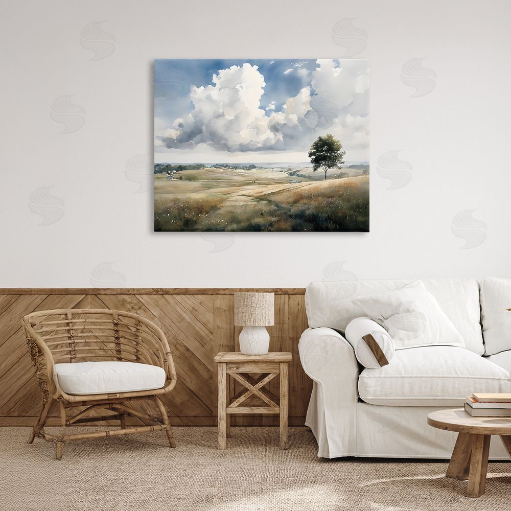 Franklyn Gregory Pretty Hills with Solitary Tree Stretched Canvas Wall Art in Room
