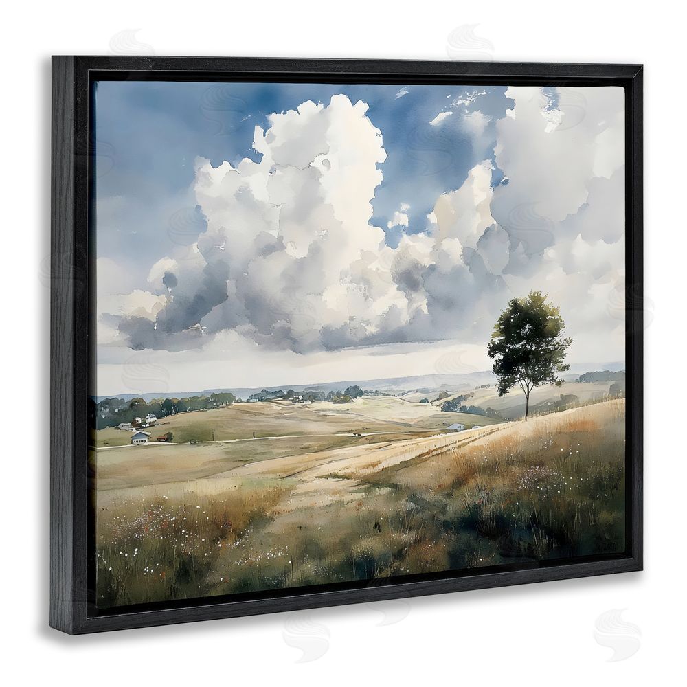Franklyn Gregory Pretty Hills with Solitary Tree Black Floating Framed Canvas Wall Art