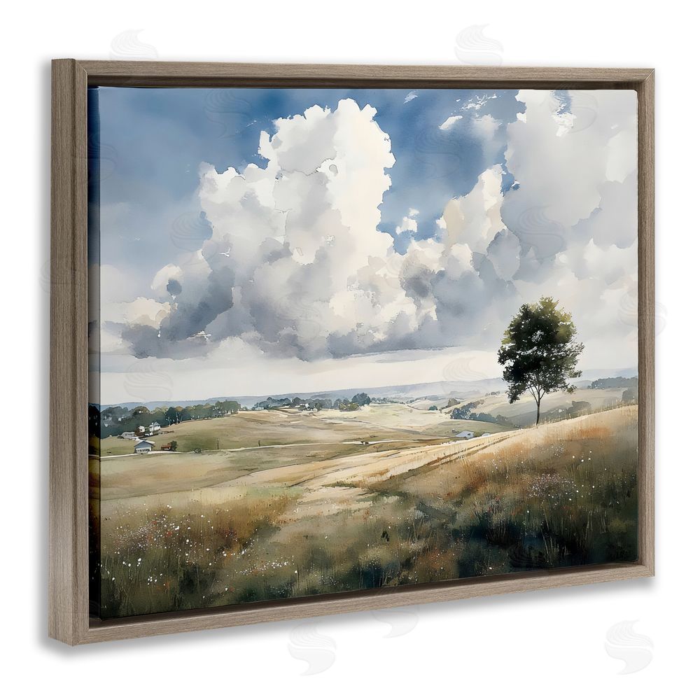 Franklyn Gregory Pretty Hills with Solitary Tree Brown Floating Framed Canvas Wall Art