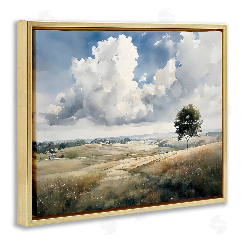 Franklyn Gregory Pretty Hills with Solitary Tree Gold Floating Framed Canvas Wall Art