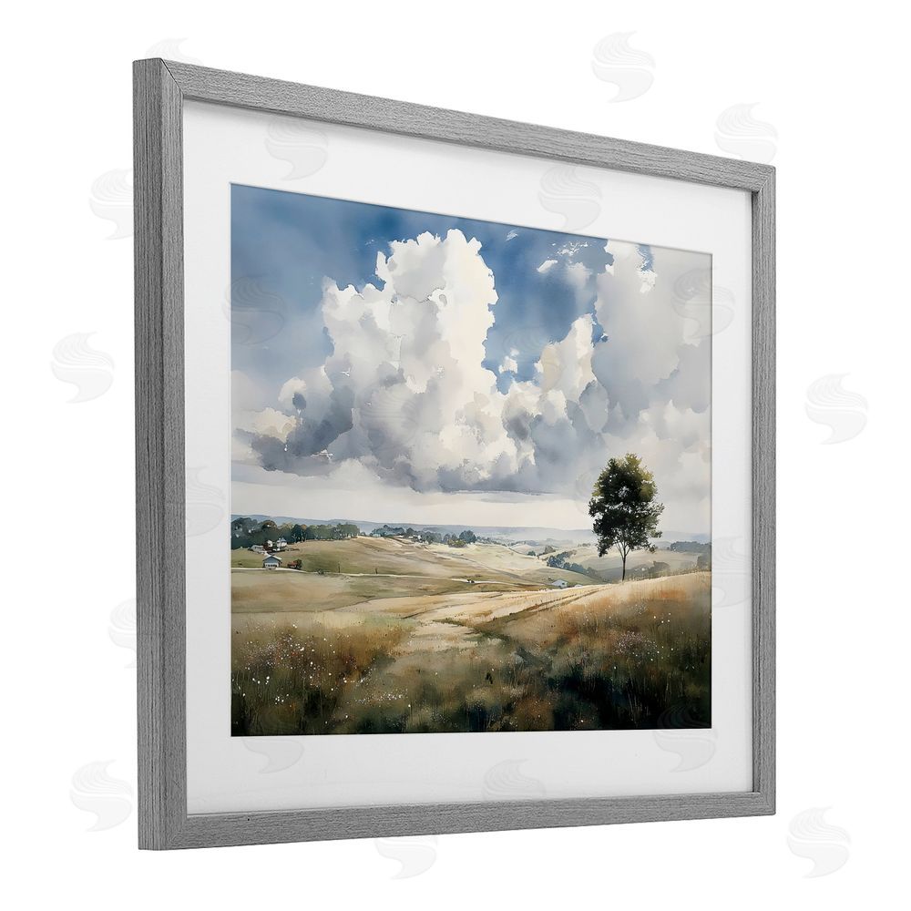 Franklyn Gregory Pretty Hills with Solitary Tree Gray Framed Print Under Glass Wall Art