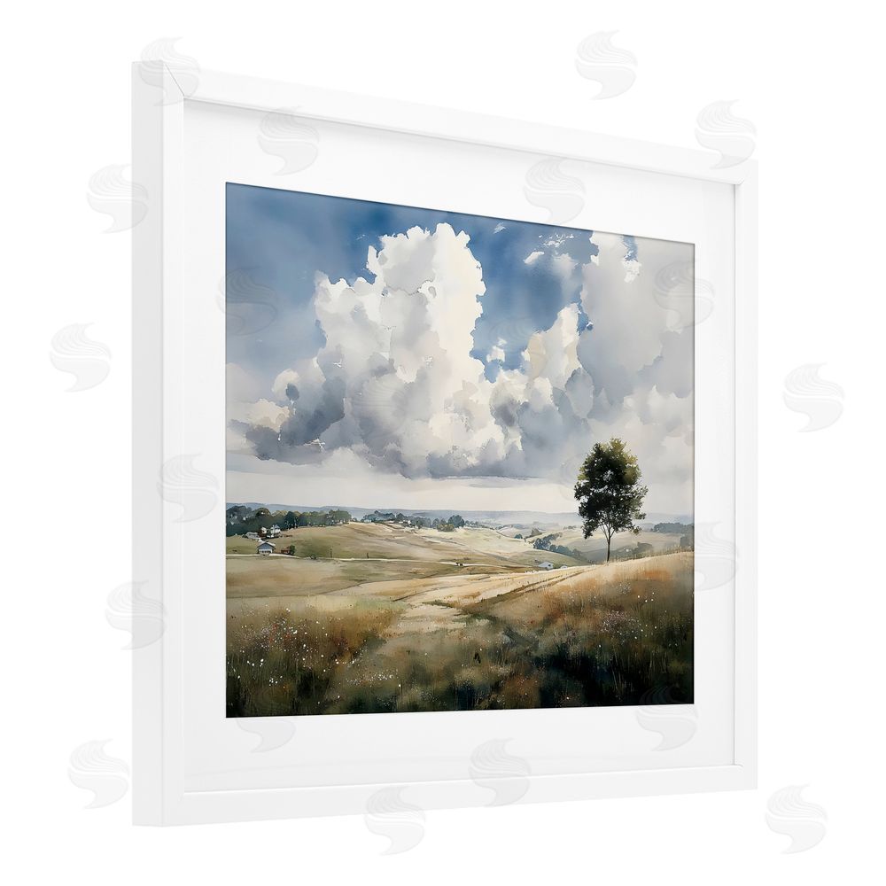 Franklyn Gregory Pretty Hills with Solitary Tree White Framed Print Under Glass Wall Art