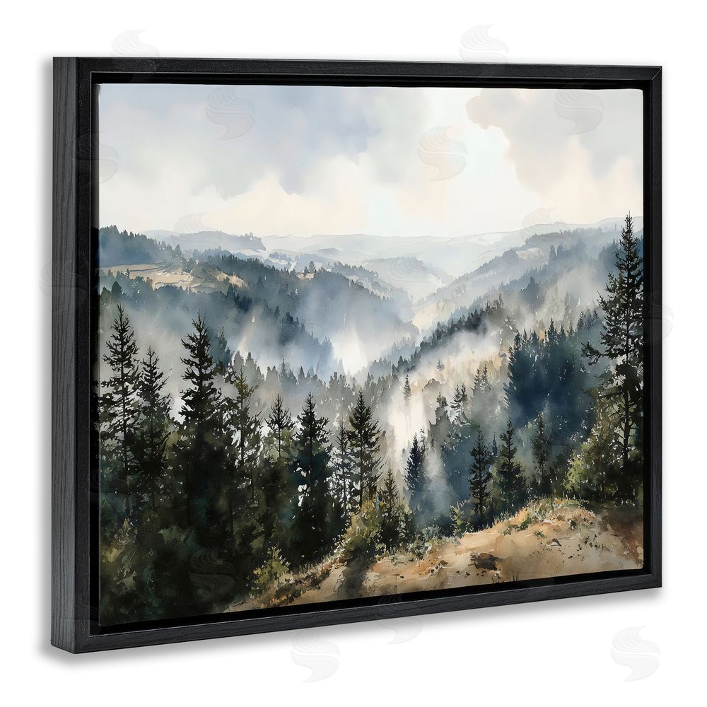 Franklyn Gregory Misty Tree Tops Vista Black Floating Framed Canvas Wall Art