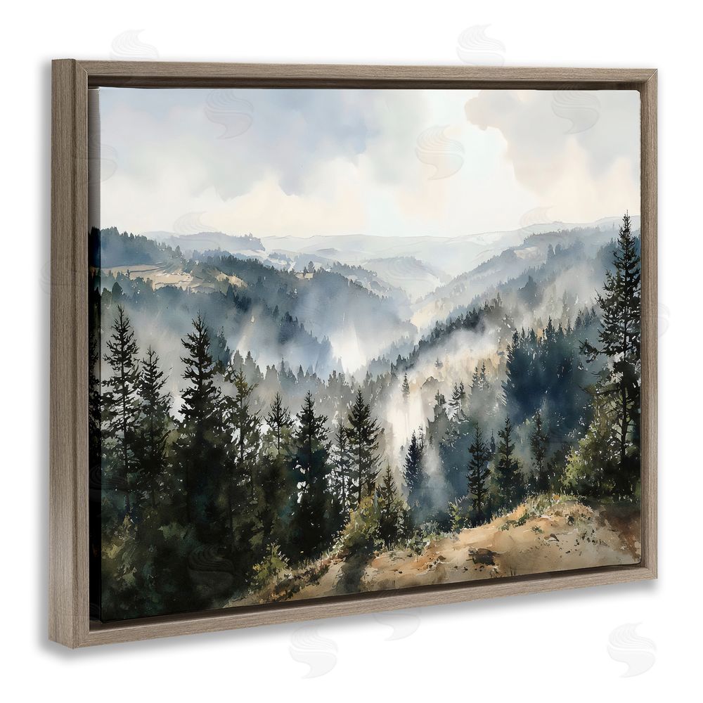 Franklyn Gregory Misty Tree Tops Vista Brown Floating Framed Canvas Wall Art