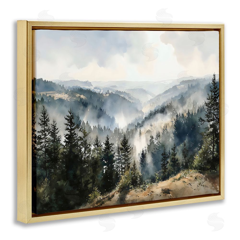 Franklyn Gregory Misty Tree Tops Vista Gold Floating Framed Canvas Wall Art