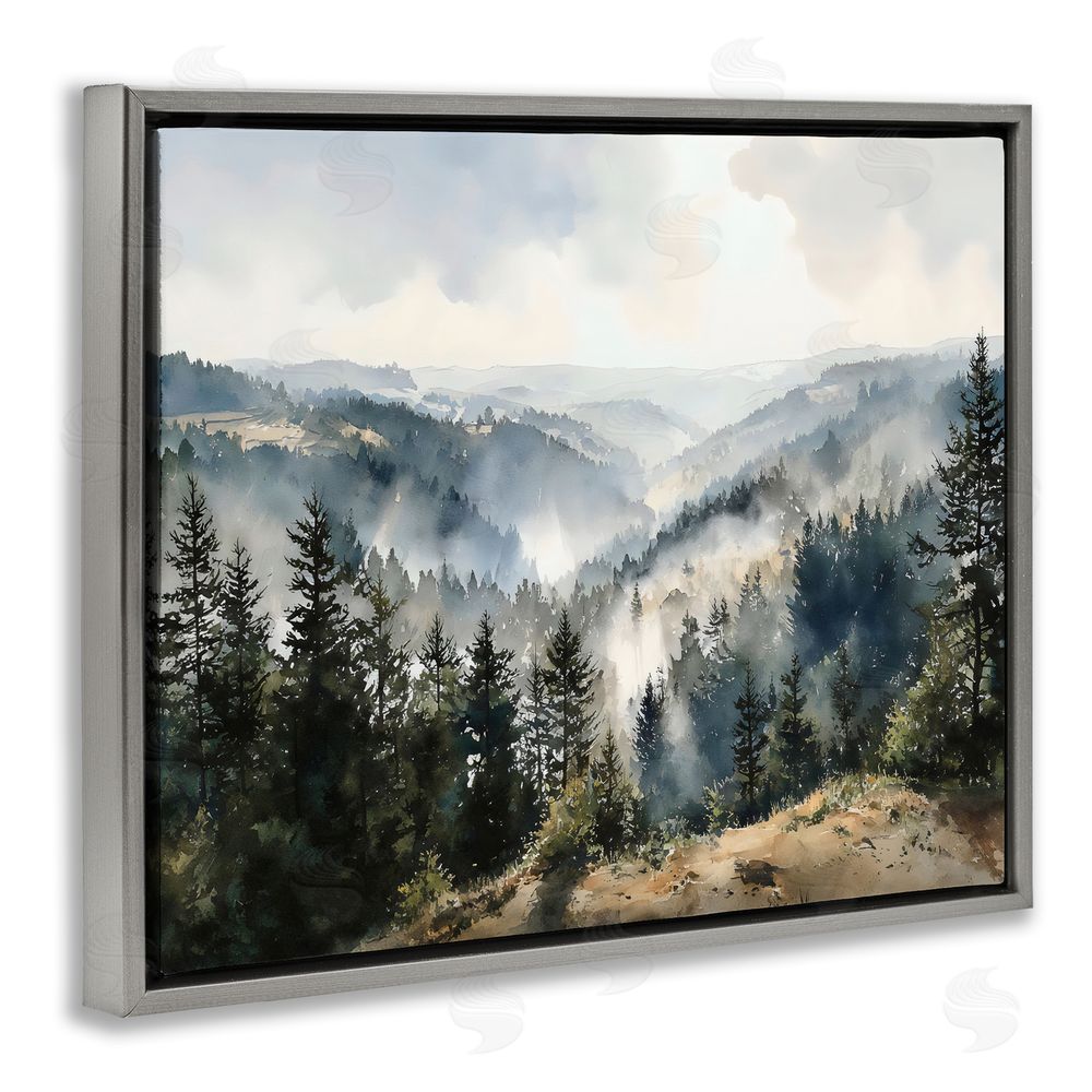 Franklyn Gregory Misty Tree Tops Vista Gray Floating Framed Canvas Wall Art