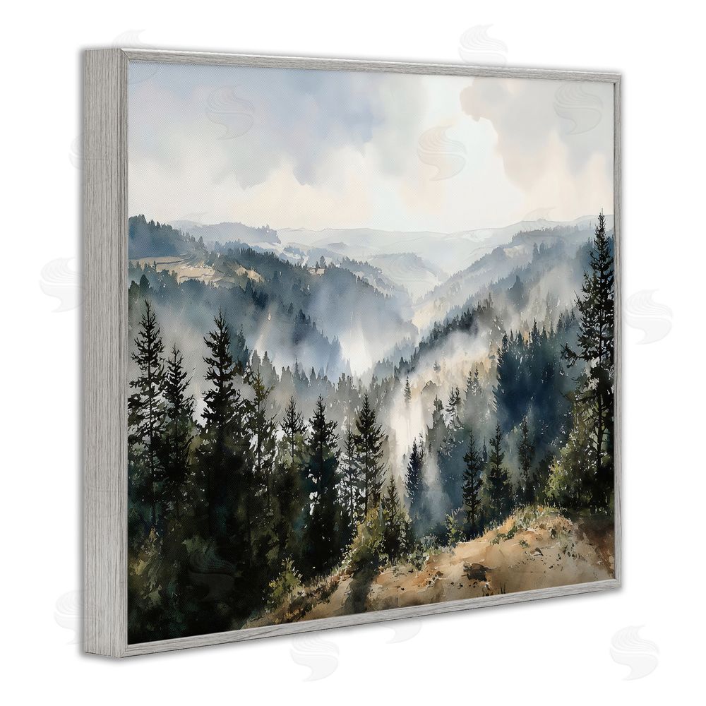 Franklyn Gregory Misty Tree Tops Vista Gray Framed Giclee Wall Art
