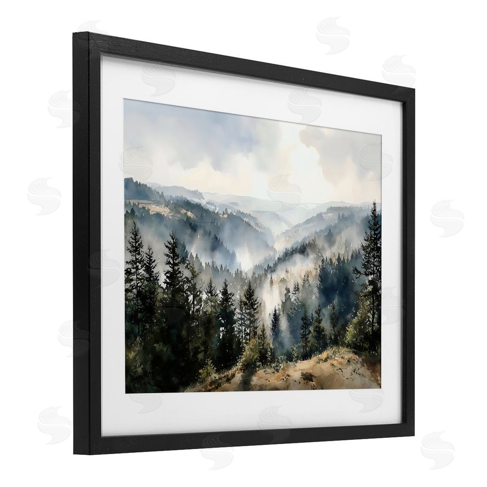 Franklyn Gregory Misty Tree Tops Vista Black Framed Print Under Glass Wall Art