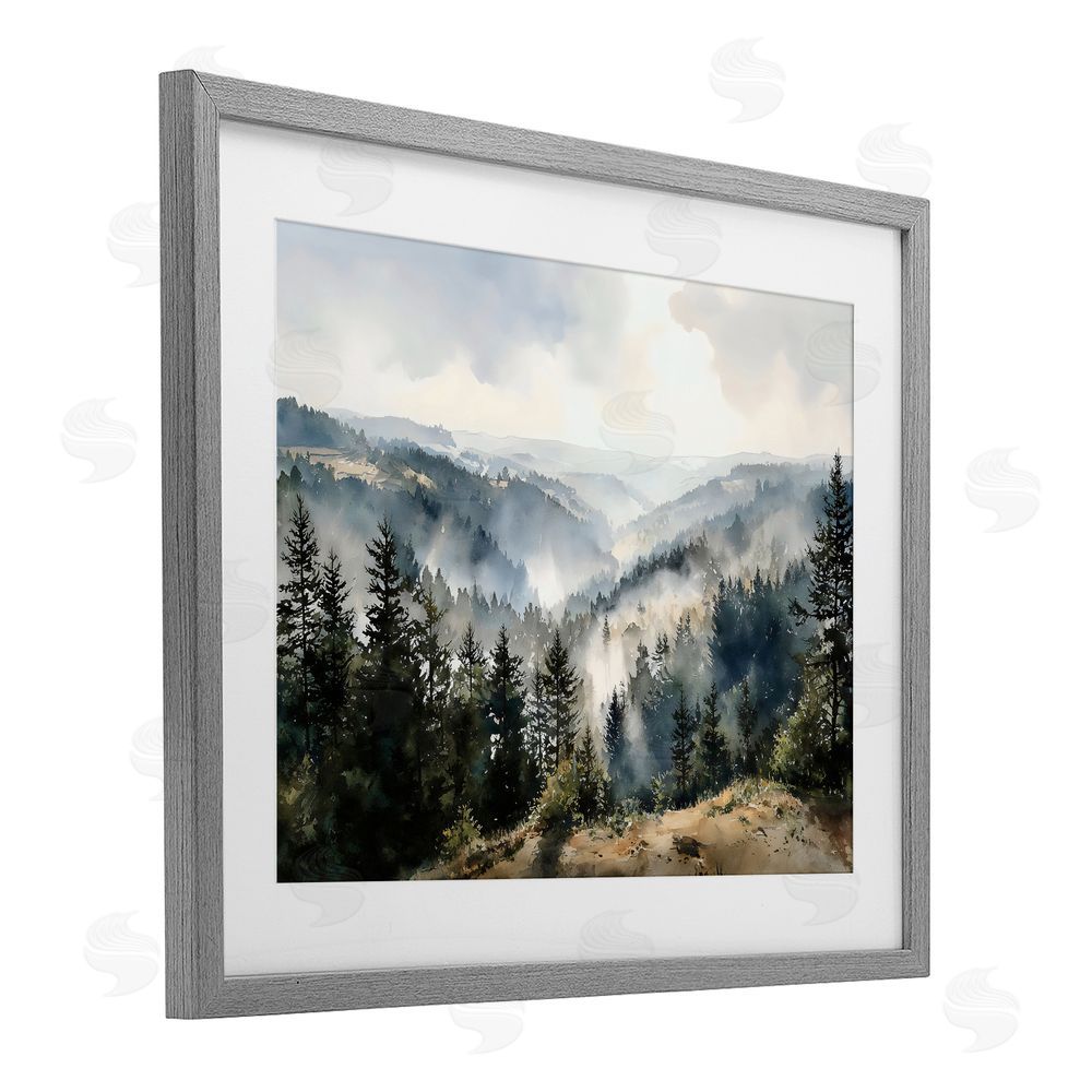 Franklyn Gregory Misty Tree Tops Vista Gray Framed Print Under Glass Wall Art