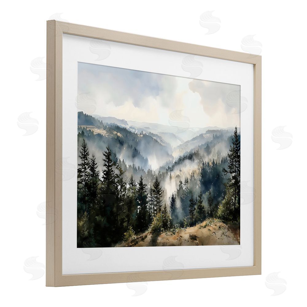 Franklyn Gregory Misty Tree Tops Vista Brown Framed Print Under Glass Wall Art