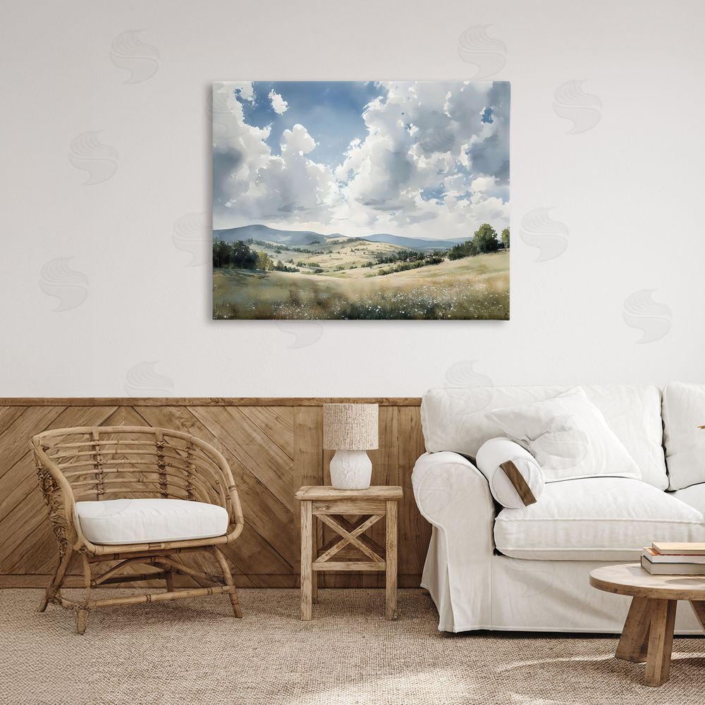 Franklyn Gregory Cloudy Hills Meadow Stretched Canvas Wall Art in Room