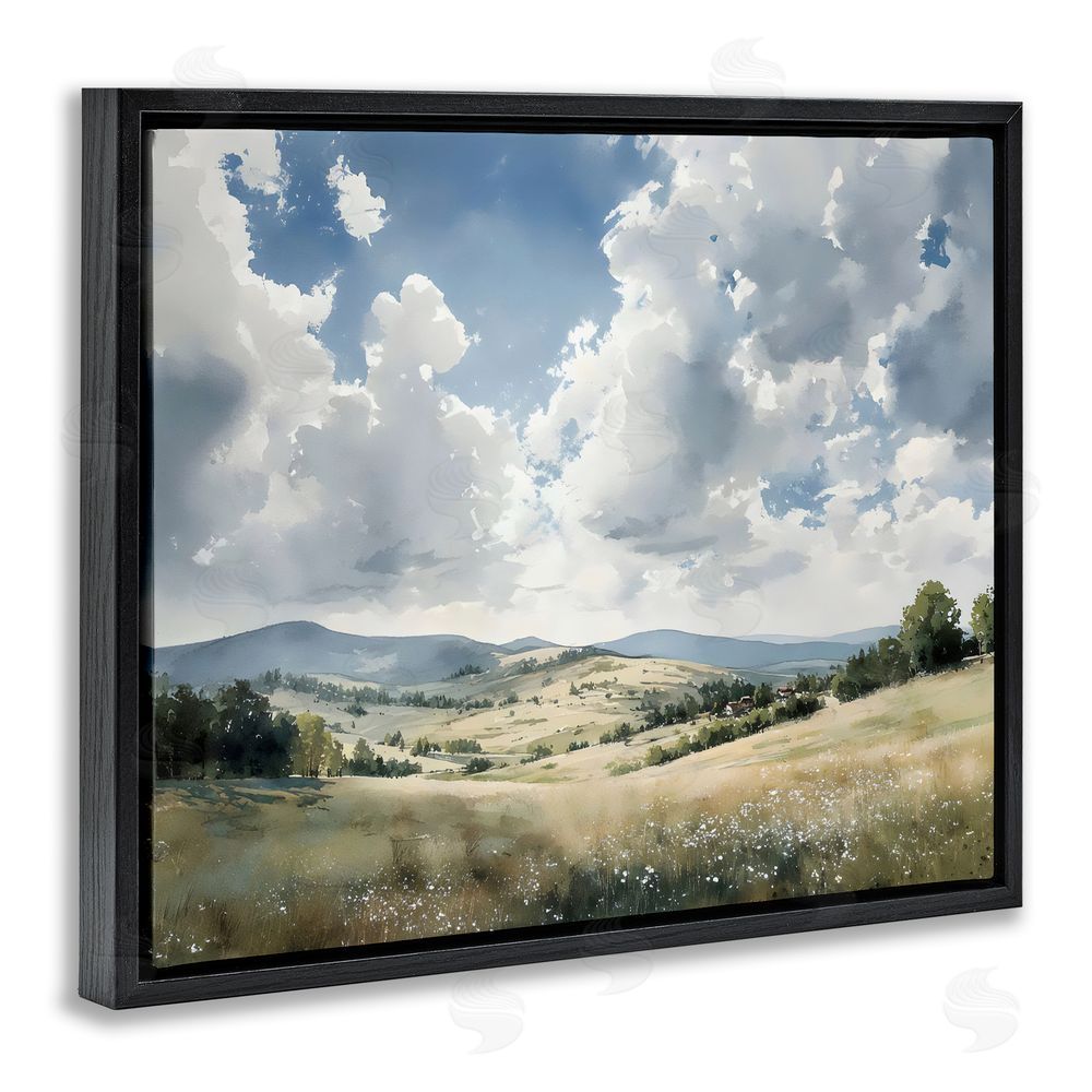 Franklyn Gregory Cloudy Hills Meadow Black Floating Frame Canvas Wall Art Print
